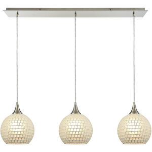 Fusion 3 Light 36 inch Satin Nickel Multi Pendant Ceiling Light in White Mosaic Glass, Linear, Linear