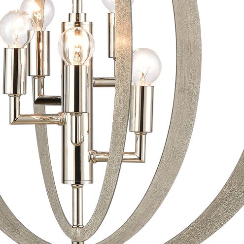 Retro Rings 5 Light 19 inch Sandy Beechwood with Polished Nickel Chandelier Ceiling Light