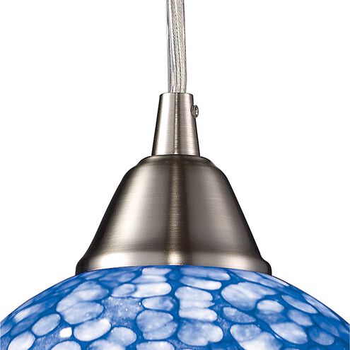 Cira 1 Light 6 inch Satin Nickel with Blue Pebbled Mini Pendant Ceiling Light in Incandescent
