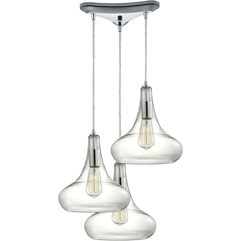 Orbital 3 Light 10 inch Polished Chrome Multi Pendant Ceiling Light in Triangular Canopy, Configurable