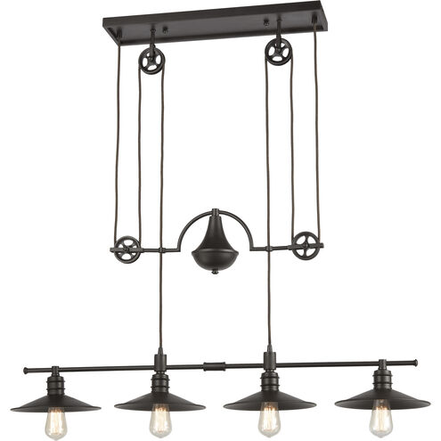 Spindle Wheel 4 Light 42 inch Oil Rubbed Bronze Linear Chandelier Ceiling Light
