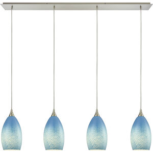 Earth 4 Light 46 inch Satin Nickel Multi Pendant Ceiling Light in Whispy Cloud Sky Blue, Incandescent, Linear, Configurable