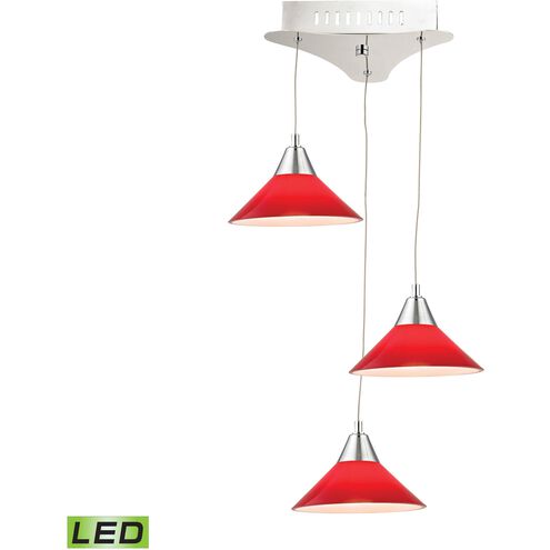 Cono 3 Light 12 inch Chrome with Red Mini Pendant Ceiling Light