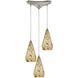 Curvalo 3 Light 10 inch Satin Nickel with Silver and Yellow Mini Pendant Ceiling Light in Triangular Canopy