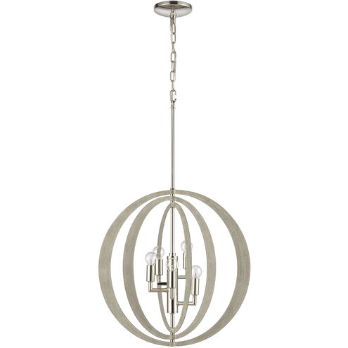 Retro Rings 5 Light 19 inch Sandy Beechwood with Polished Nickel Chandelier Ceiling Light