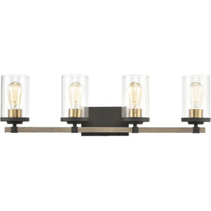Geringer 4 Light 30 inch Charcoal with Beechwood and Burnished Brass Vanity Light Wall Light