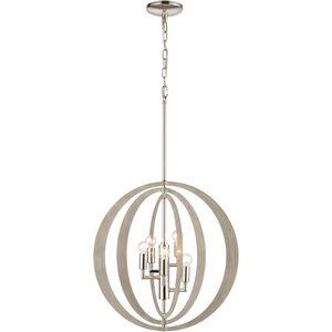 Retro Rings 5 Light 19 inch Sandy Beechwood with Polished Nickel Chandelier Ceiling Light