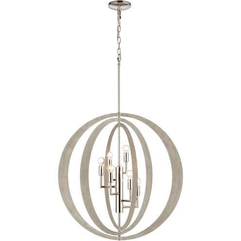 Retro Rings 6 Light 26 inch Sandy Beechwood with Polished Nickel Chandelier Ceiling Light