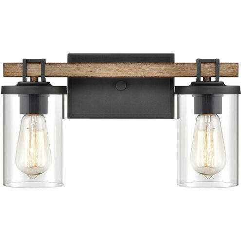Holdfast 2 Light 15 inch Charcoal with Beechwood Vanity Light Wall Light