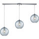 Watersphere 3 Light 36 inch Polished Chrome Multi Pendant Ceiling Light in Hammered Aqua Glass, Configurable