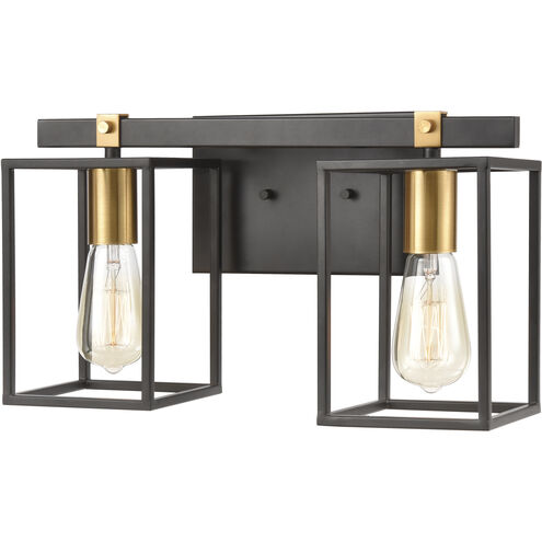 Cloe 2 Light 16 inch Matte Black with Brushed Brass Vanity Light Wall Light