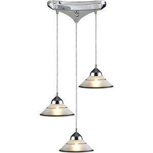 Refraction 3 Light 10 inch Polished Chrome Multi Pendant Ceiling Light in Carribean, Triangular Canopy, Configurable
