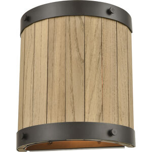 Wooden Barrel 2 Light 9 inch Oil Rubbed Bronze with Natural Sconce Wall Light