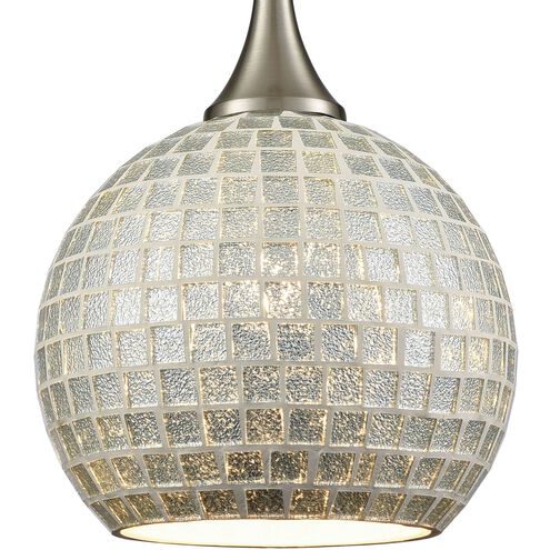 Fusion 1 Light 8 inch Satin Nickel with Silver Mini Pendant Ceiling Light in Silver Mosaic Glass