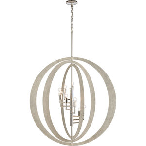 Retro Rings 9 Light 36 inch Sandy Beechwood with Polished Nickel Chandelier Ceiling Light