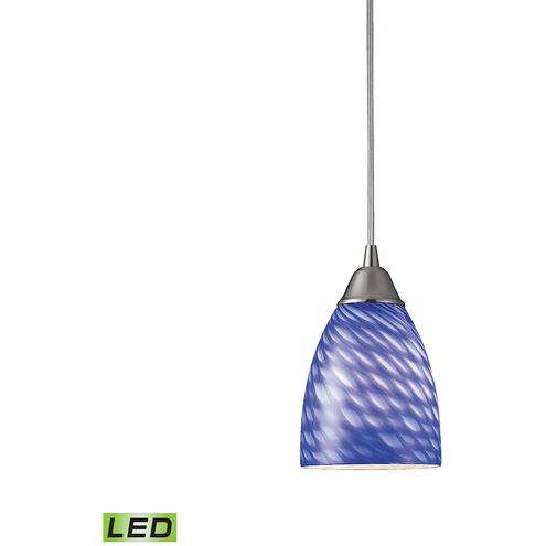 Arco Baleno LED 5 inch Satin Nickel Mini Pendant Ceiling Light in Sapphire Glass
