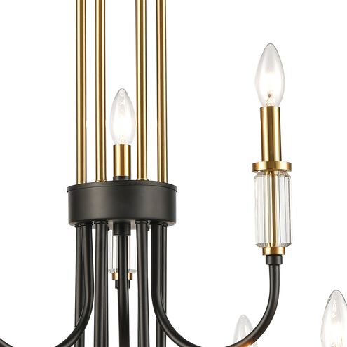 Glendon 9 Light 31 inch Matte Black with Burnished Brass Chandelier Ceiling Light