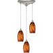 Galaxy 3 Light 10 inch Satin Nickel Mini Pendant Ceiling Light in Brown