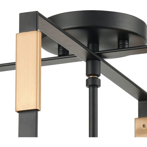 Heathrow 3 Light 14 inch Matte Black with Satin Brass Semi Flush Mount Ceiling Light