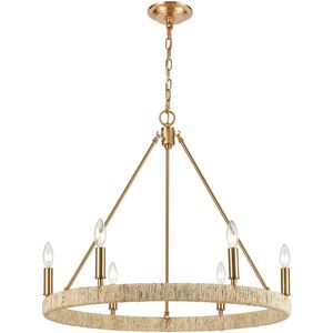 Abaca 6 Light 27 inch Satin Brass with Natural Abaca Chandelier Ceiling Light