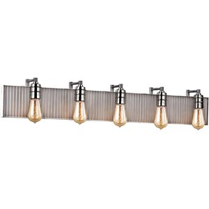 Corrugated Steel 5 Light 40 inch Polished Nickel with Weathered Zinc Vanity Light Wall Light