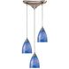 Arco Baleno 3 Light 10 inch Satin Nickel Mini Pendant Ceiling Light in Sapphire Glass