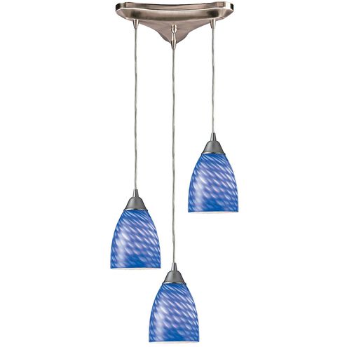 Arco Baleno 3 Light 10 inch Satin Nickel Mini Pendant Ceiling Light in Sapphire Glass