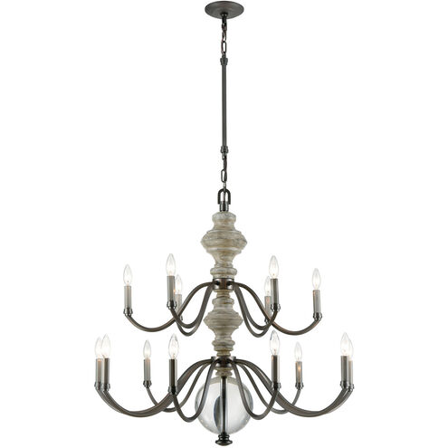 Neo Classica 15 Light 36 inch Aged Black with Satin Nickel Chandelier Ceiling Light