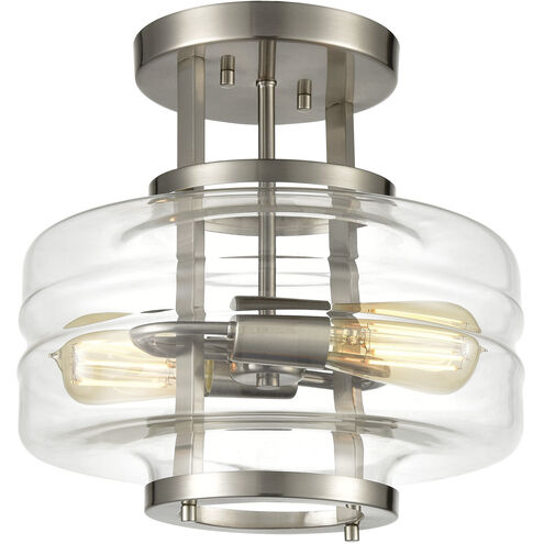 Rover 2 Light 13 inch Satin Nickel with Clear Semi Flush Mount Ceiling Light