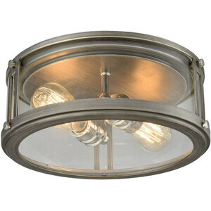 Coby 2 Light 13 inch Polished Nickel with Weathered Zinc Flush Mount Ceiling Light