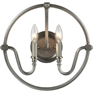 Stanton 2 Light 15 inch Brushed Nickel with Weathered Zinc Sconce Wall Light