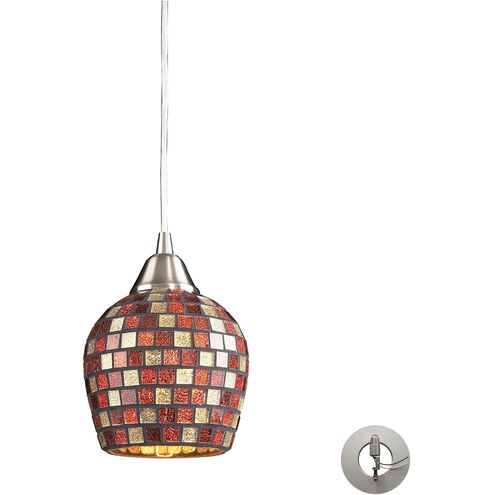 Fusion 1 Light 5 inch Satin Nickel Mini Pendant Ceiling Light in Multi Mosaic Glass
