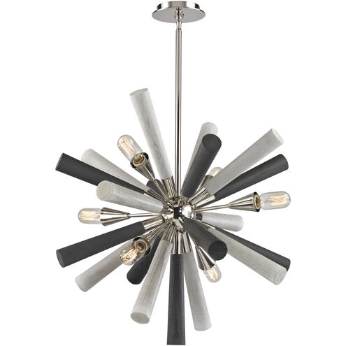 Solara 6 Light 28 inch Polished Nickel with Gray Washed Wood Tone Chandelier Ceiling Light