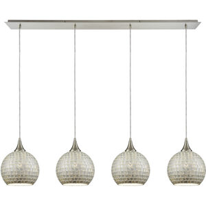 Fusion 4 Light 46 inch Satin Nickel Multi Pendant Ceiling Light in Silver Mosaic Glass, Linear, Linear