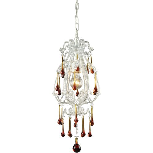 Opulence 1 Light 8 inch Antique White Mini Pendant Ceiling Light in Amber Crystal