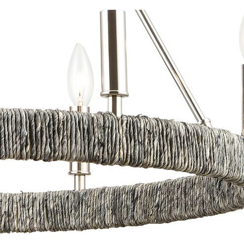 Abaca 6 Light 27 inch Polished Nickel with Gray Abaca Chandelier Ceiling Light