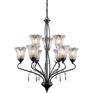 Nouveau 9 Light 26 inch Black Chrome with Clear Chandelier Ceiling Light