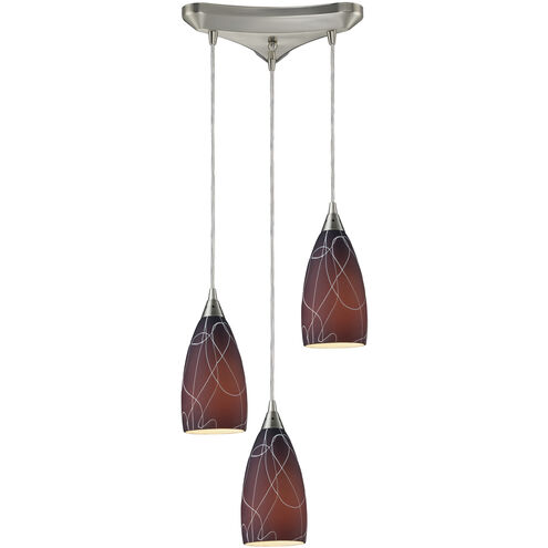 Abstraction 3 Light Satin Nickel Pendant Ceiling Light in Triangular Canopy