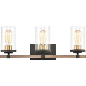 Geringer 3 Light 22 inch Charcoal with Beechwood and Burnished Brass Vanity Light Wall Light