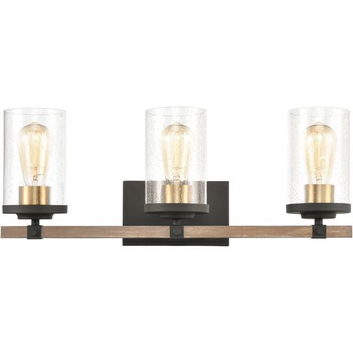 Geringer 3 Light 22 inch Charcoal with Beechwood and Burnished Brass Vanity Light Wall Light