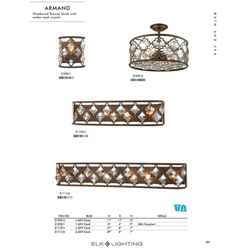 Armand 4 Light 17 inch Weathered Bronze Chandelier Ceiling Light