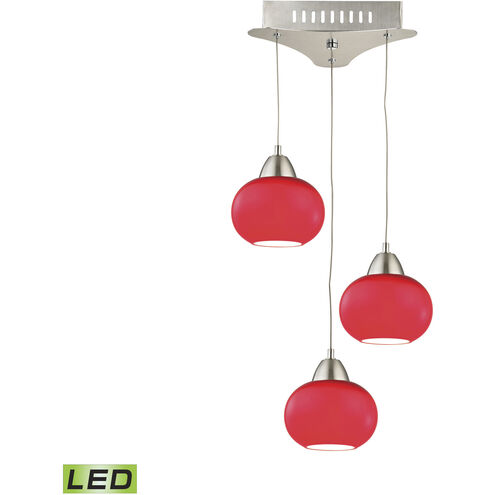 Ciotola LED 10 inch Satin Nickel Mini Pendant Ceiling Light in Red