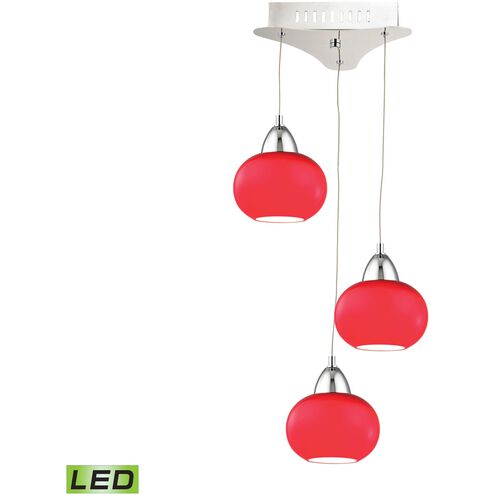Ciotola 3 Light 10 inch Chrome with Red Mini Pendant Ceiling Light