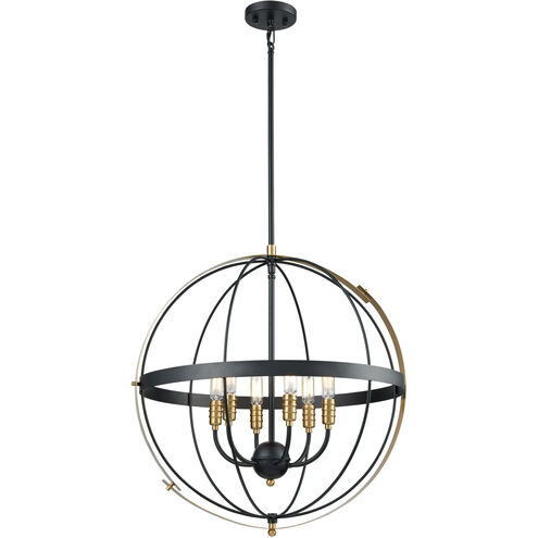 Caldwell 6 Light 24 inch Matte Black with Satin Brass Chandelier Ceiling Light