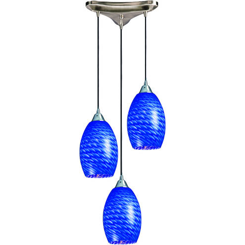 Mulinello 3 Light 10 inch Satin Nickel Multi Pendant Ceiling Light in Sapphire Glass, Configurable