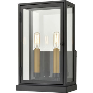 Foundation 2 Light 15 inch Matte Black with Aged Brass Outdoor Sconce