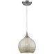 Fusion 1 Light 8 inch Satin Nickel with Silver Mini Pendant Ceiling Light in Silver Mosaic Glass