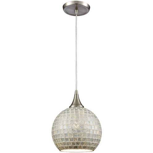 Fusion 1 Light 8 inch Satin Nickel with Silver Mini Pendant Ceiling Light in Silver Mosaic Glass