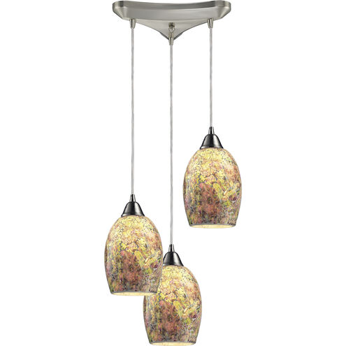 Avalon 3 Light 10 inch Satin Nickel with Multicolor Mini Pendant Ceiling Light