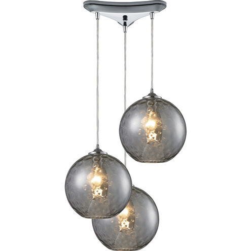 Watersphere 3 Light 12 inch Polished Chrome Multi Pendant Ceiling Light in Smoke, Configurable